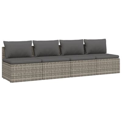 vidaXL 4-tlg. Garten-Lounge-Set mit Kissen Grau Poly Rattan