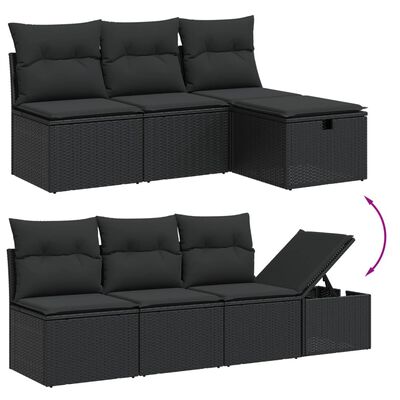 vidaXL 8-tlg. Garten-Sofagarnitur mit Kissen Schwarz Poly Rattan