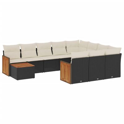 vidaXL 11-tlg. Garten-Sofagarnitur mit Kissen Schwarz Poly Rattan