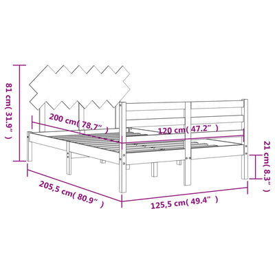 vidaXL Massivholzbett mit Kopfteil Schwarz 120x200 cm