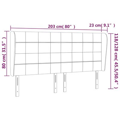 vidaXL Kopfteil mit Ohren Schwarz 203x23x118/128 cm Samt