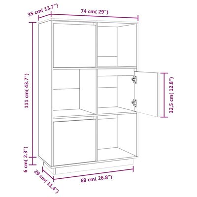 vidaXL Highboard Grau 74x35x117 cm Massivholz Kiefer