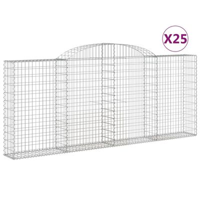 vidaXL Gabionen mit Hochbogen 25 Stk 300x30x120/140cm Verzinktes Eisen