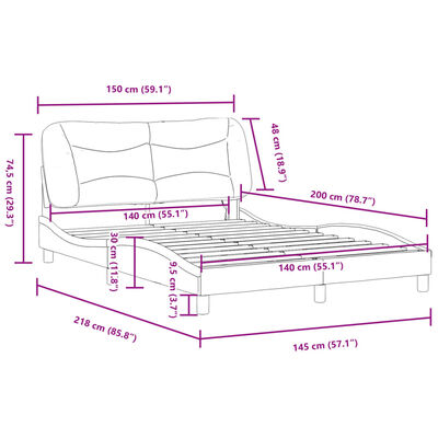 vidaXL Bettgestell mit LED Hellgrau 140x200 cm Stoff