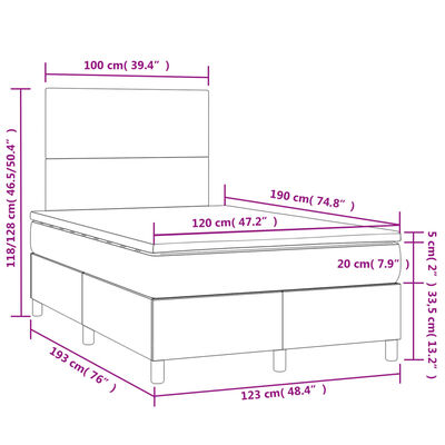 vidaXL Boxspringbett mit Matratze & LED Hellgrau 120x190 cm Stoff