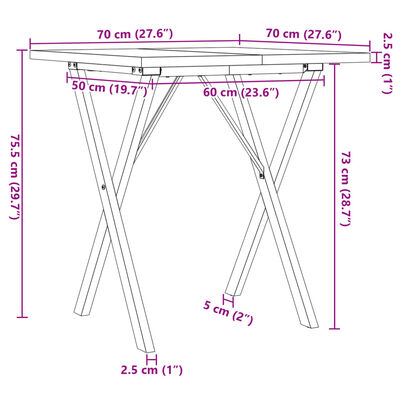 vidaXL Esstisch X-Gestell 70x70x75,5cm Massivholz Kiefer und Gusseisen