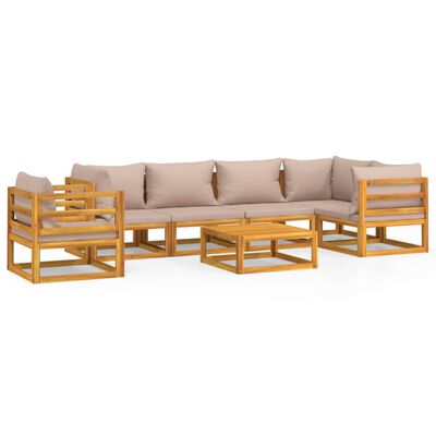 vidaXL 7-tlg. Garten-Lounge-Set mit Taupe Kissen Massivholz