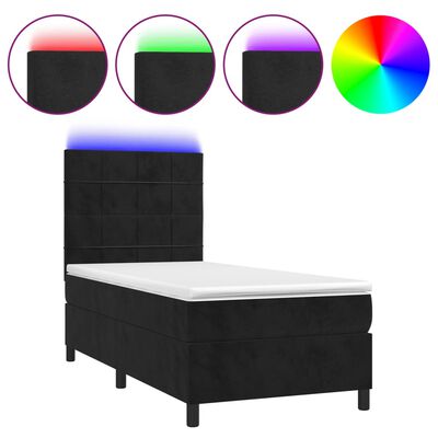 vidaXL Boxspringbett mit Matratze & LED Schwarz 90x190 cm Samt