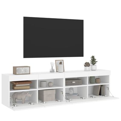 vidaXL TV-Wandschränke mit LED-Leuchten 2 Stk. Weiß 80x30x40 cm