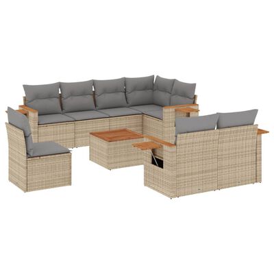 vidaXL 9-tlg. Garten-Sofagarnitur mit Kissen Beige Poly Rattan