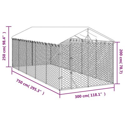 vidaXL Outdoor-Hundezwinger mit Dach Silbern 3x7,5x2,5m Stahl Verzinkt