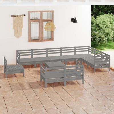 vidaXL 11-tlg. Garten-Lounge-Set Massivholz Kiefer Grau