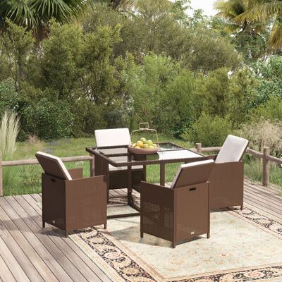 vidaXL 5-tlg. Garten-Essgruppe mit Kissen Poly Rattan Braun