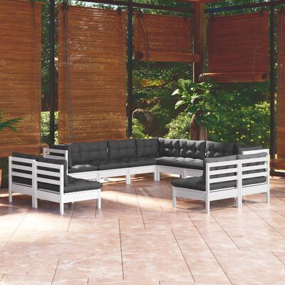 vidaXL 11-tlg. Garten-Lounge-Set mit Kissen Weiß Massivholz Kiefer