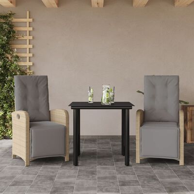 vidaXL 3-tlg. Bistro-Set mit Kissen Beige Poly Rattan