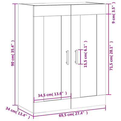 vidaXL Wandschrank Weiß 69,5x34x90 cm Holzwerkstoff