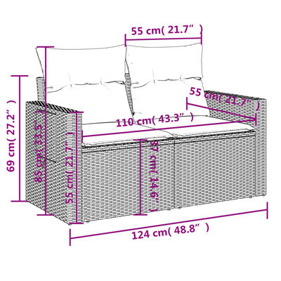 vidaXL 5-tlg. Garten-Sofagarnitur mit Kissen Grau Poly Rattan