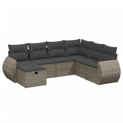 vidaXL 7-tlg. Garten-Sofagarnitur mit Kissen Grau Poly Rattan