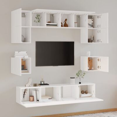 vidaXL 8-tlg. TV-Schrank-Set Weiß Holzwerkstoff