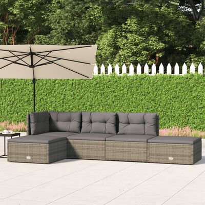 vidaXL 5-tlg. Garten-Lounge-Set mit Kissen Grau Poly Rattan