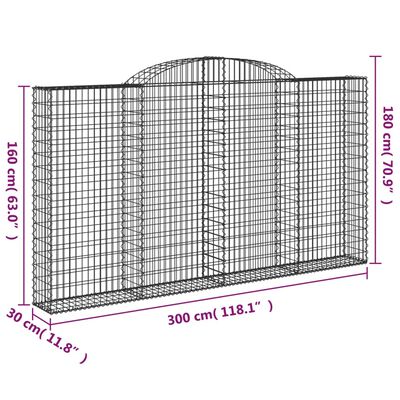 vidaXL Gabionen mit Hochbogen 7 Stk. 300x30x160/180cm Verzinktes Eisen