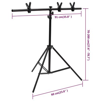 vidaXL Hintergrundständer T-Form Schwarz 91x60x(70-200) cm