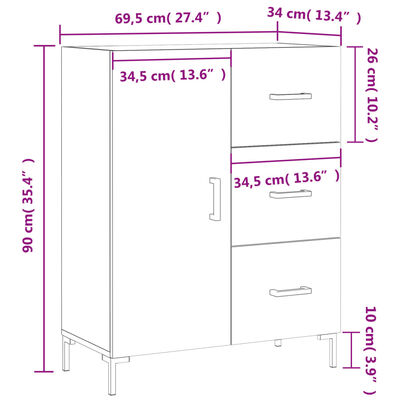 vidaXL Sideboard Schwarz 69,5x34x90 cm Holzwerkstoff