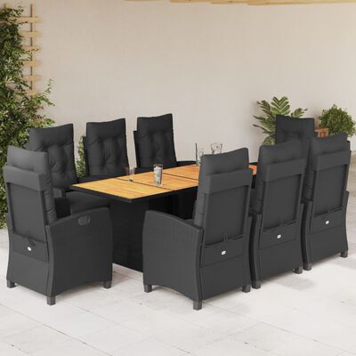 vidaXL 9-tlg. Garten-Essgruppe mit Kissen Schwarz Poly Rattan