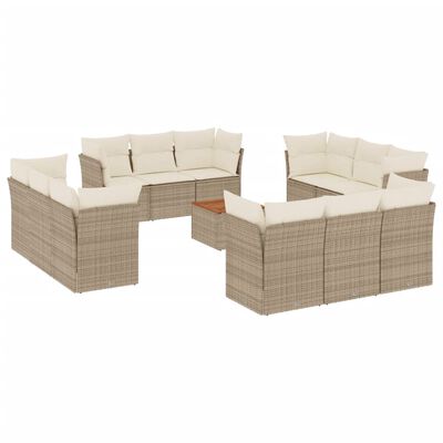 vidaXL 13-tlg. Garten-Sofagarnitur mit Kissen Beige Poly Rattan