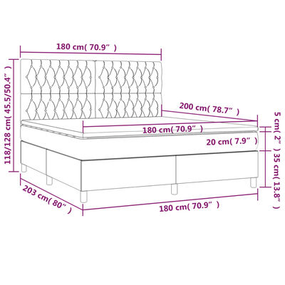 vidaXL Boxspringbett mit Matratze Dunkelgrau 180x200 cm Samt