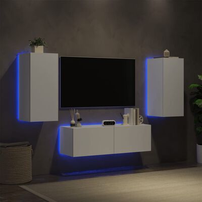 vidaXL 3-tlg. TV-Wohnwand mit LED-Leuchten Weiß