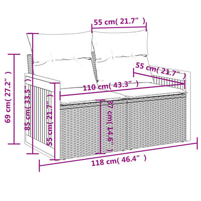 vidaXL 14-tlg. Garten-Sofagarnitur mit Kissen Grau Poly Rattan