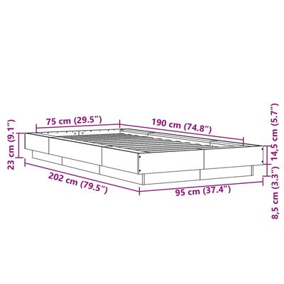 vidaXL Bettgestell mit LED Sonoma-Eiche 75x190 cm Holzwerkstoff