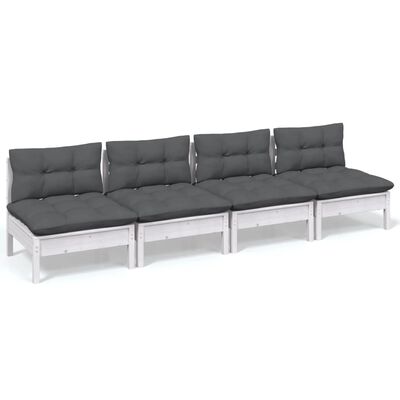 vidaXL 4-Sitzer-Gartensofa mit Anthrazit Kissen Massivholz Kiefer