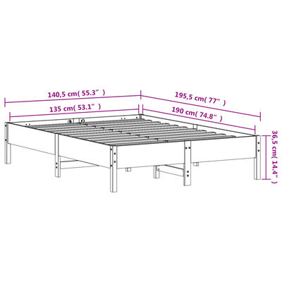 vidaXL Massivholzbett ohne Matratze Wachsbraun 135x190 cm Kiefernholz