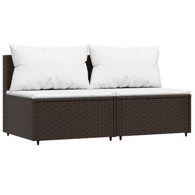 vidaXL Garten-Mittelsofas mit Kissen 2 Stk. Braun Poly Rattan