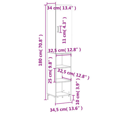 vidaXL Highboard Grau Sonoma 34,5x34x180 cm Holzwerkstoff