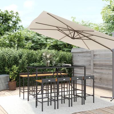 vidaXL 9-tlg. Gartenbar-Set Schwarz Poly Rattan & Massivholz Akazie