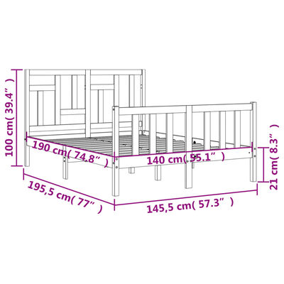 vidaXL Massivholzbett mit Kopfteil Weiß 140x190 cm