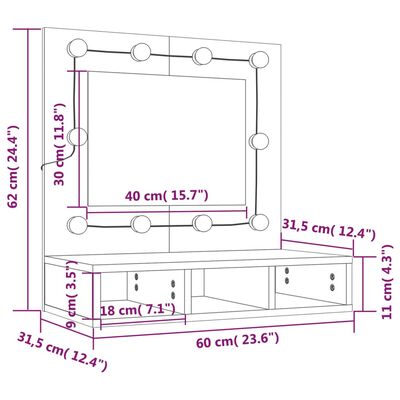 vidaXL Spiegelschrank mit LED Braun Eichen-Optik 60x31,5x62 cm