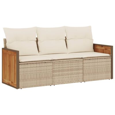 vidaXL 3-tlg. Garten-Sofagarnitur mit Kissen Beige Poly Rattan