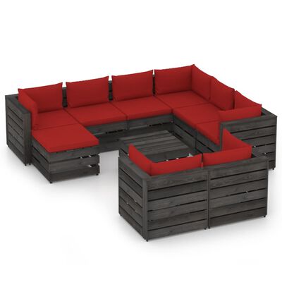 vidaXL 10-tlg. Garten-Lounge-Set mit Kissen Grau Imprägniertes Holz