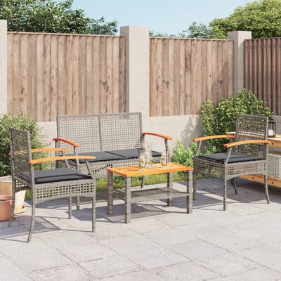 vidaXL 4-tlg. Garten-Lounge-Set mit Kissen Grau Poly Rattan