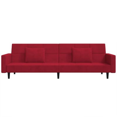 vidaXL Schlafsofa 2-Sitzer mit 2 Kissen Weinrot Samt