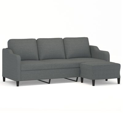 vidaXL 3-Sitzer-Sofa mit Hocker Dunkelgrau 180 cm Stoff