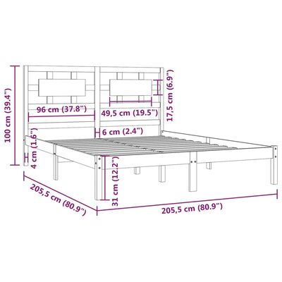 vidaXL Massivholzbett Schwarz Kiefer 200x200 cm