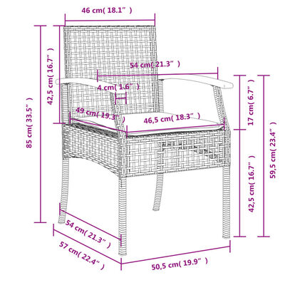 vidaXL 3-tlg. Garten-Essgruppe mit Kissen Schwarz Poly Rattan