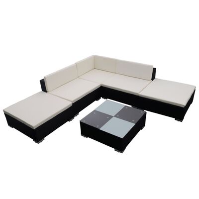 vidaXL 6-tlg. Garten-Lounge-Set mit Auflagen Poly Rattan Schwarz