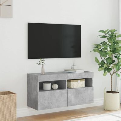 vidaXL TV-Wandschrank mit LED-Leuchten Betongrau 80x30x40 cm