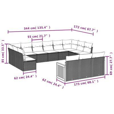 vidaXL 13-tlg. Garten-Sofagarnitur mit Kissen Grau Poly Rattan